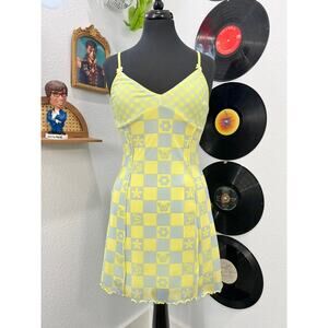 Yellow Checkered Butterfly Mini Dress